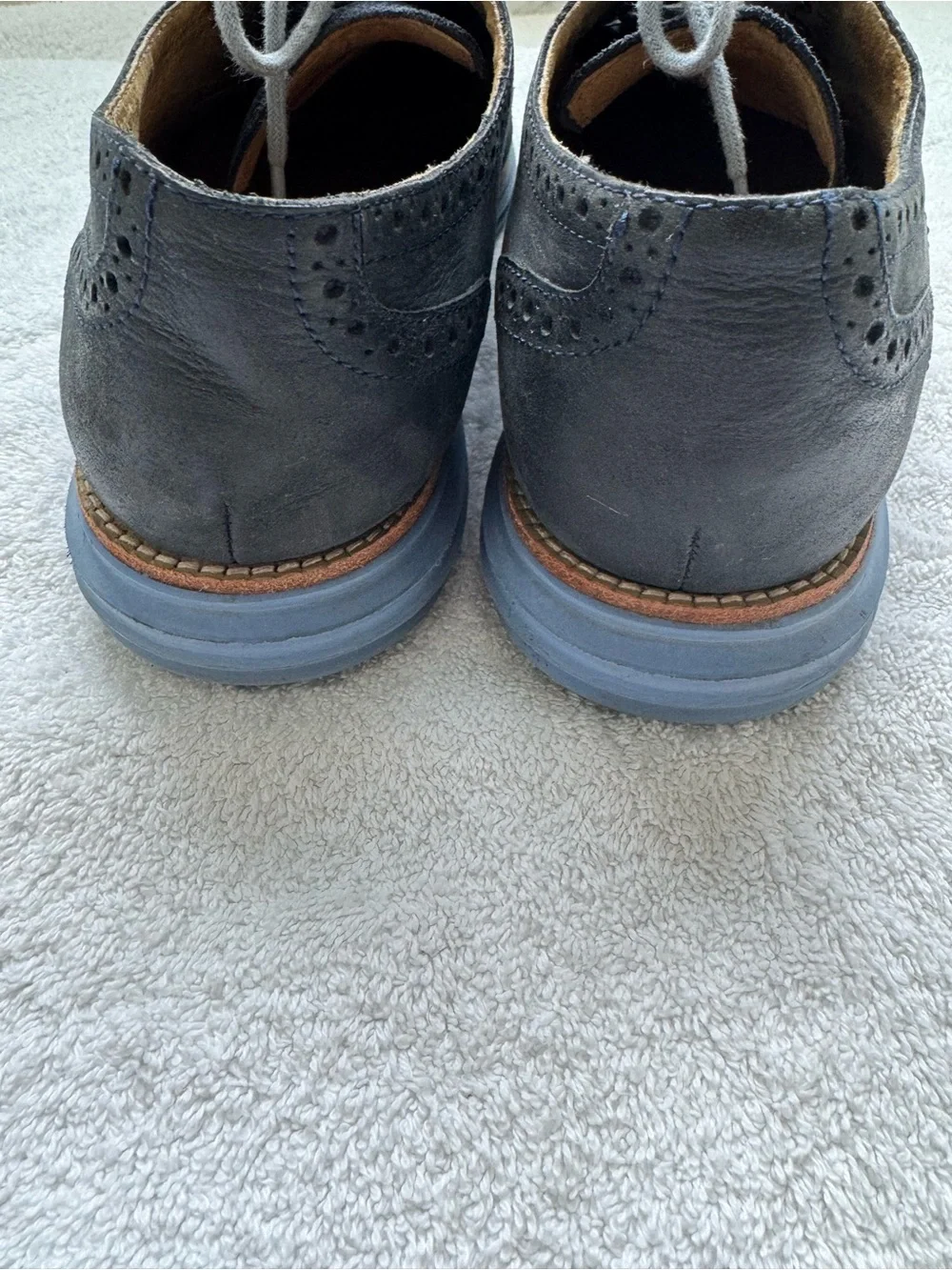 Cole Haan Navy Suede Brogue Oxfords with light blue sole and laces size 9